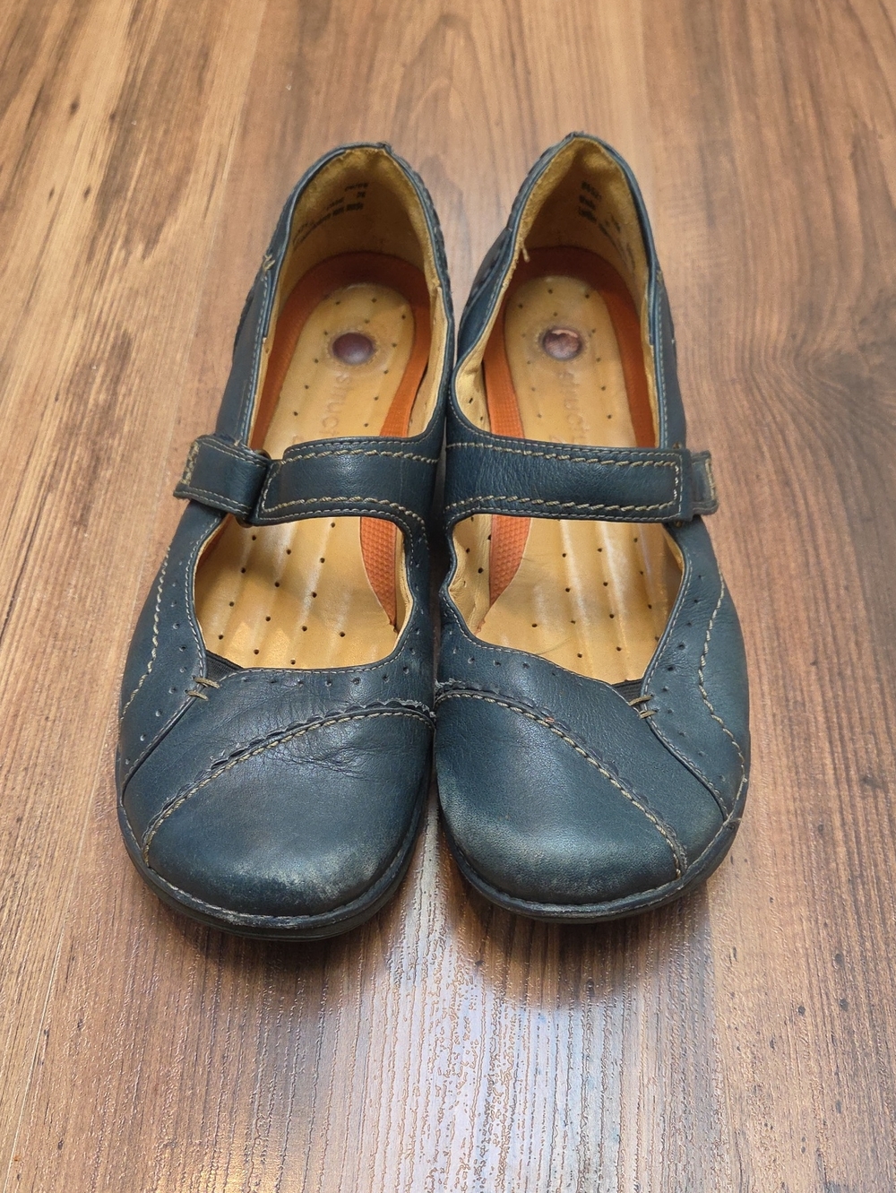 Clarks Navy Mary Jane Flats with Adjustable Strap